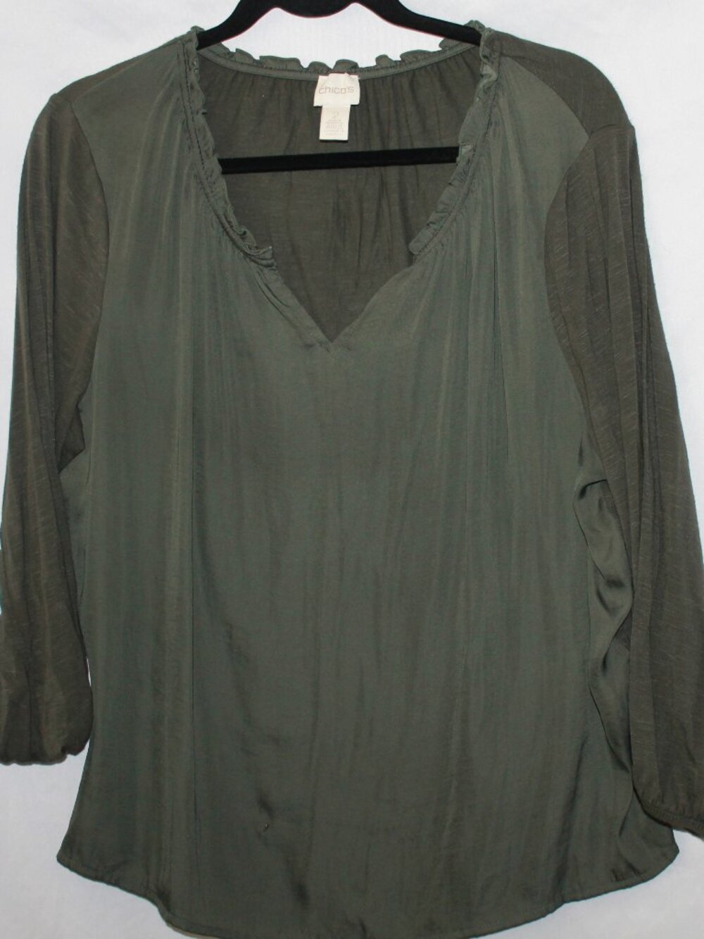 Chico's Olive V-Neck Blouse